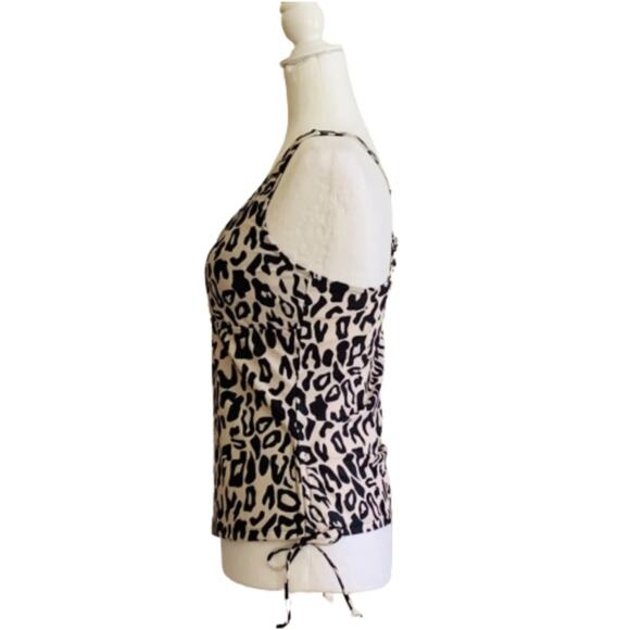 Esprlia Tankini Animal Print Black Cream Crisscross Straps Side Tie Swim Medium - Picture 5 of 11